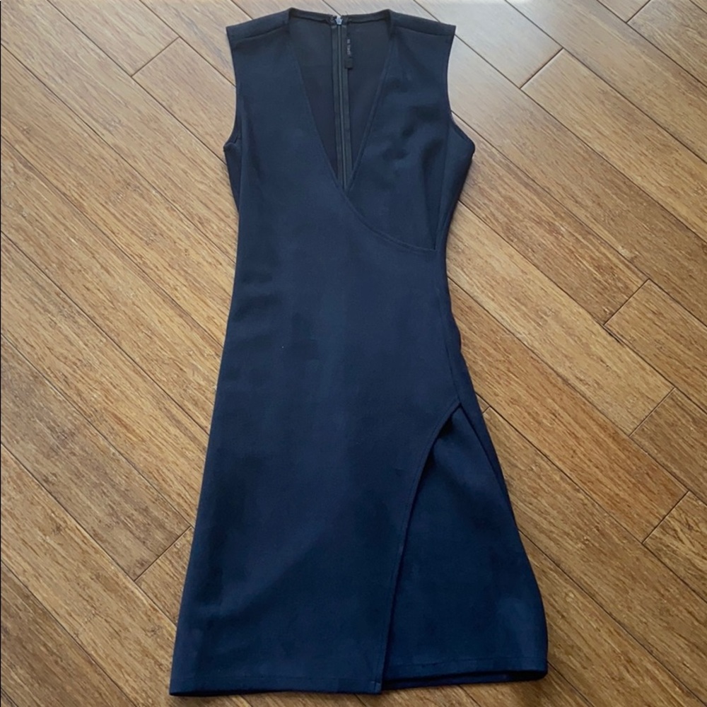 Black Suede Deep V-Neck Dress